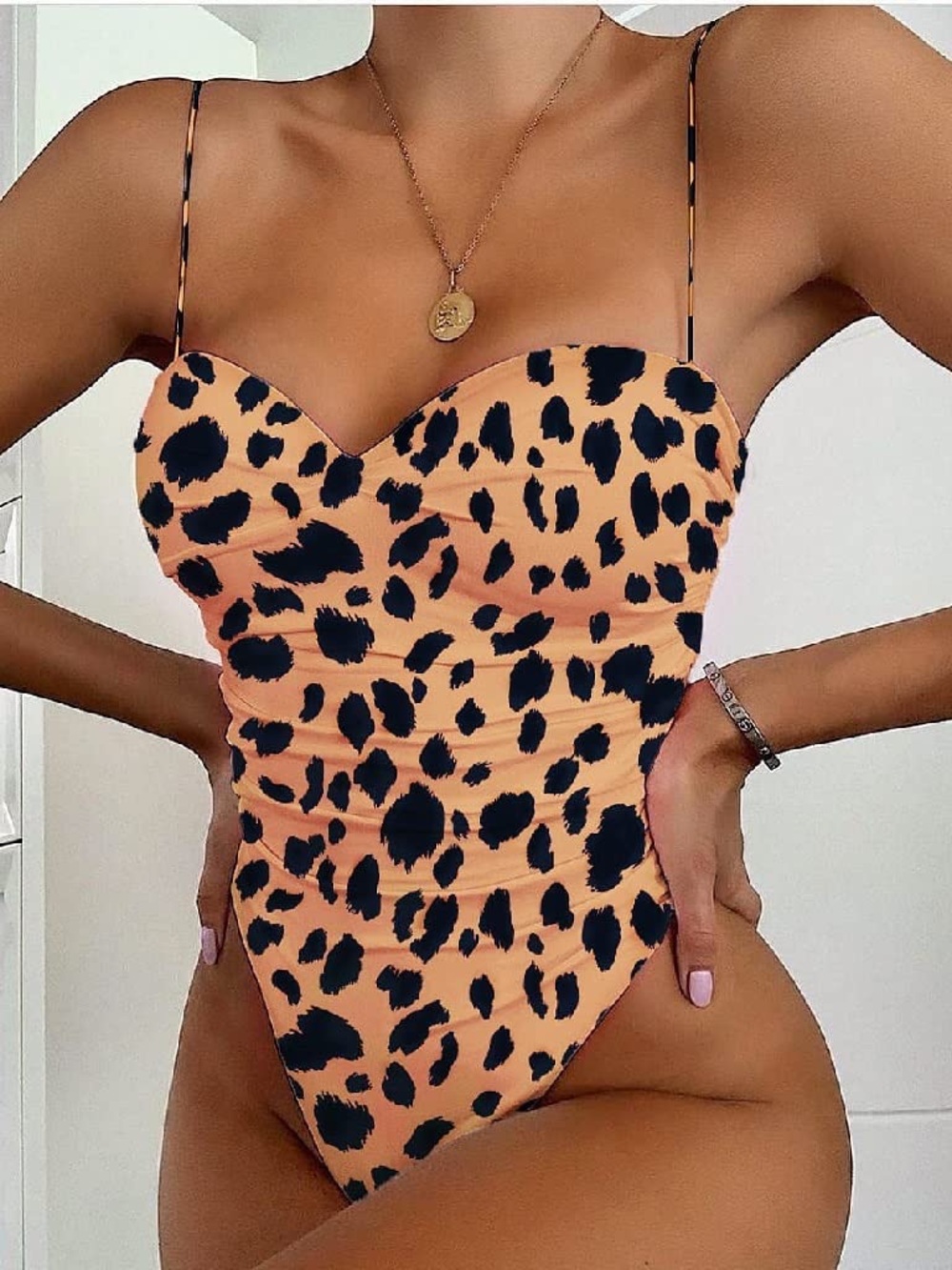 Matte Collection Leopard Print One‑Piece Swimsuit — Size M